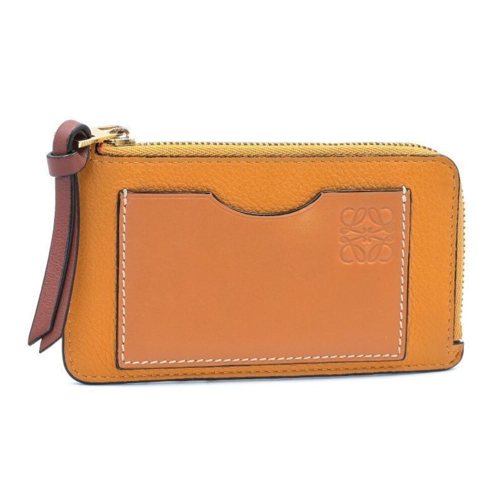 Loewe Coin Card Holder Soft Grain Calf Sunflower Honey Fragment Wallet Orange